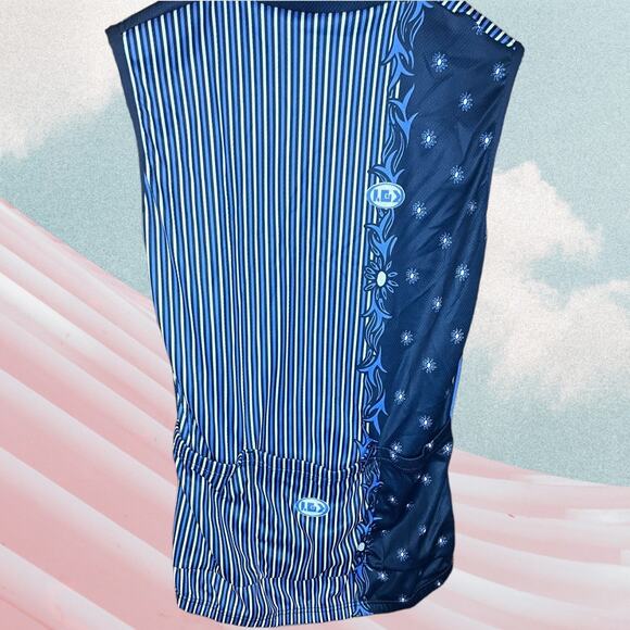 Louis Garneau Cycling Shirt Size Large Blue and White Striped and Navy Floral - Picture 4 of 6